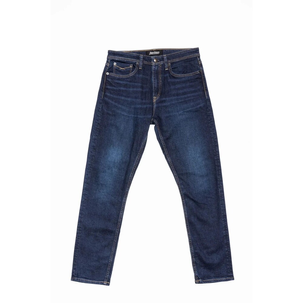 Revtown Mens Taper Slim Stretch Blue Washed Indigo Denim Jeans, 33 x 32